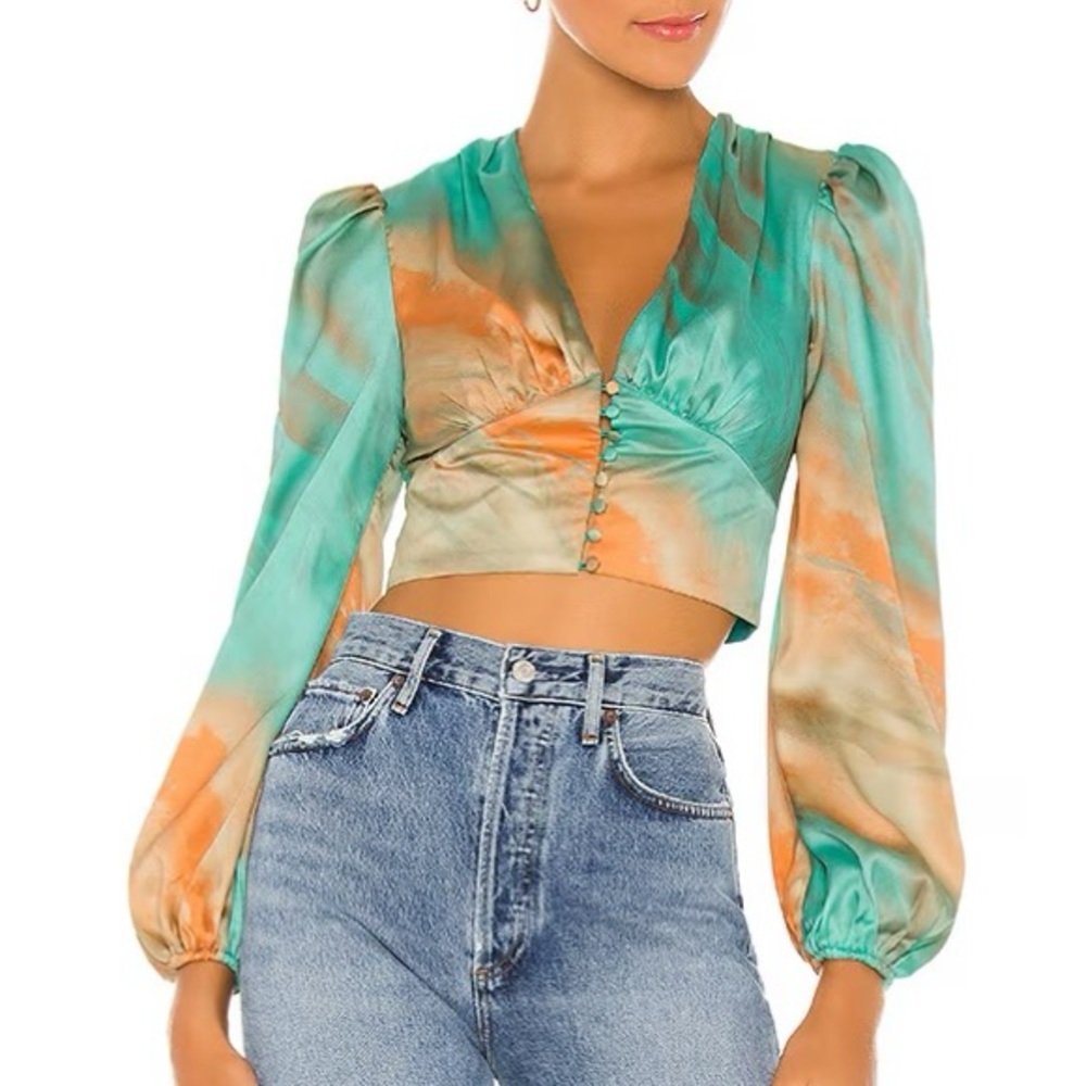 superdown Teal & Orange Satin Crop Blouse